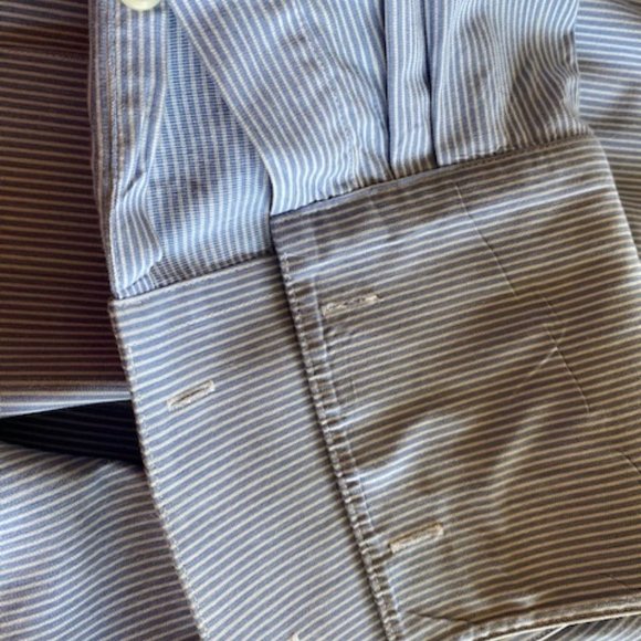 ALFANI * BLUE WHITE Stripe DRESS SHIRT * cufflinks * Chest Pocket * 16.5 * 32-33 - Picture 9 of 11